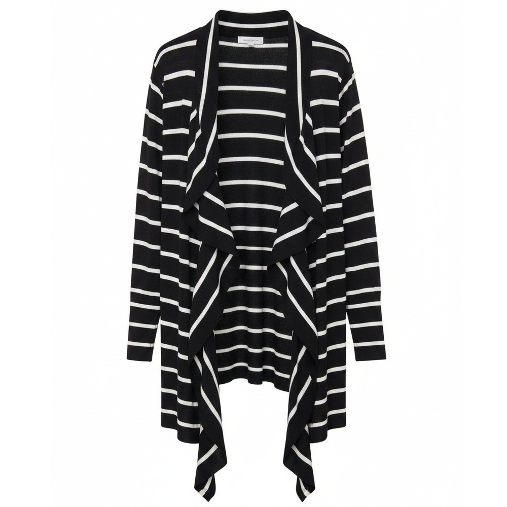 Avenue Womens Black White Striped Waterfall Open Front Cardigan Plus Size 14/16
